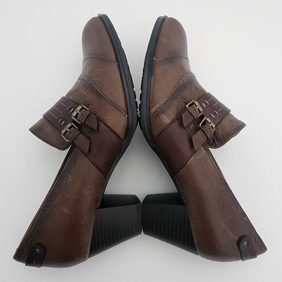 Earth Shoes Fir Pump Bootie Heels Double Monk Taupe Brown Leather size 10 B - Picture 5 of 9